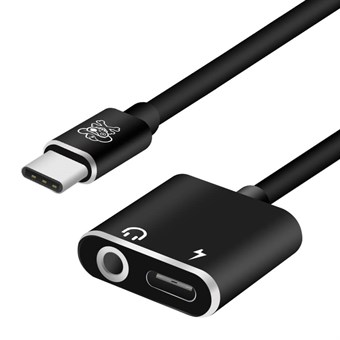 HAT Prince USB Type-C naar 3,5 mm Jack Aux Audio + Type-C Vrouwelijke Oplaadpoort Kabeladapter - Zwart