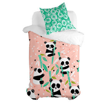 Dekbedovertrek set HappyFriday Moshi Moshi Panda Garden Roze Bed van 80 2 Onderdelen