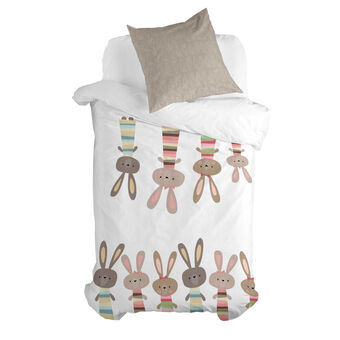 Dekbedovertrek set HappyFriday Moshi Moshi Rabbit Family Multicolour Bed van 80 2 Onderdelen