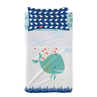 Set beddengoed HappyFriday Moshi Moshi Whale Multicolour Wieg voor baby\'s 2 Onderdelen