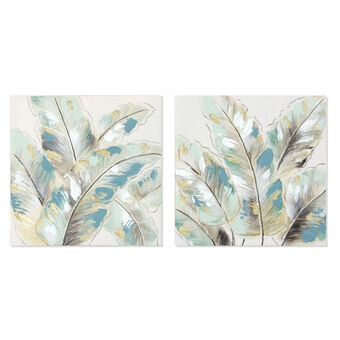 Schilderij DKD Home Decor Tropisch Blad van een plant (40 x 2,5 x 40 cm) (2 stuks) (12 stuks)