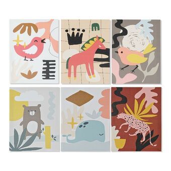 Schilderij DKD Home Decor Animals Canvas Kinderen dieren (30 x 1,8 x 40 cm) (6 Stuks)