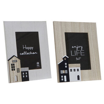 Fotolijsten DKD Home Decor Natuurlijk Zwart MDF Wit Huizen (21,5 x 2 x 26,5 cm) (2 Stuks)