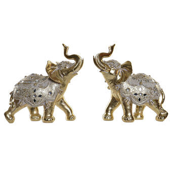 Decoratieve figuren DKD Home Decor Spiegel Olifant Gouden Hars (2 Stuks) (28 x 13 x 29 cm)