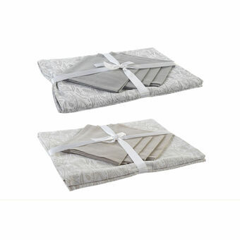 Placemat en servetten DKD Home Decor Wit Beige 150 x 150 x 0,5 cm (2 Stuks)