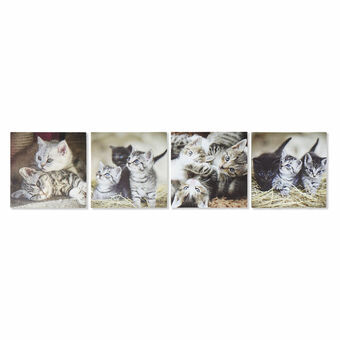 Schilderij DKD Home Decor S3018131 Kinderen Katten (28 x 1,5 x 28 cm) (4 Stuks)