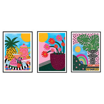 Schilderij DKD Home Decor Canvas polyestyreen Bloempot (52.5 x 3.5 x 72 cm) (3 pcs)