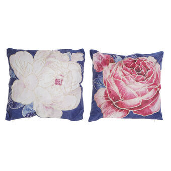 Kussen DKD Home Decor Blauw Roze Polyester Bloem (2 stuks) (45 x 10 x 45 cm)