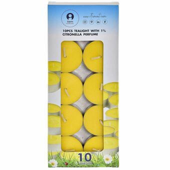 Kaarsenset DKD Home Decor 10 Stuks Citronella Ziverachtig Metaal Geel Was (4 x 4 x 1 cm)  