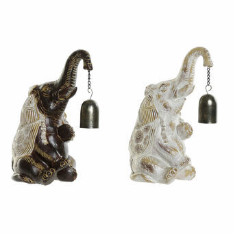 Decoratieve figuren DKD Home Decor Olifant Metaal Bruin Wit Hars (16 x 12 x 22.5 cm) (2 pcs)