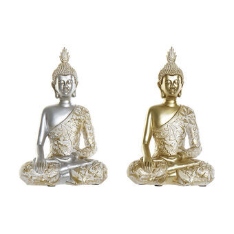 Decoratieve figuren DKD Home Decor Ziverachtig Gouden Boeddha Hars (2 pcs) (18 x 11 x 28 cm)