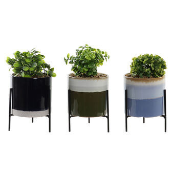 Sierplant DKD Home Decor Blauw Polyethyleen Groen Steengoed (10,5 x 10,5 x 18 cm) (3 stuks)