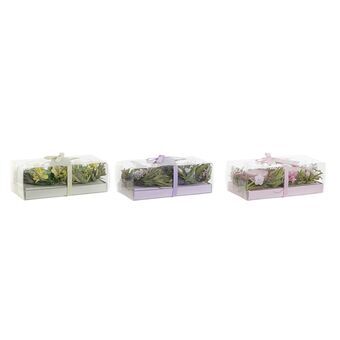 Kaarsenset DKD Home Decor Pioenroos Roze Lila Groen Narcis Was (19 x 9 x 7 cm) (2 Stuks) (3 Stuks)