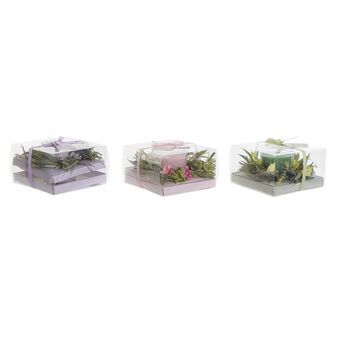 Kaars DKD Home Decor Pioenroos Roze Lila Groen Narcis Was (15 x 15 x 9 cm) (3 Stuks)