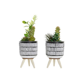 Decoratieve plant DKD Home Decor Keramisch Zwart Polyethyleen Wit Groen (7 x 7 x 19 cm) (2 Stuks)