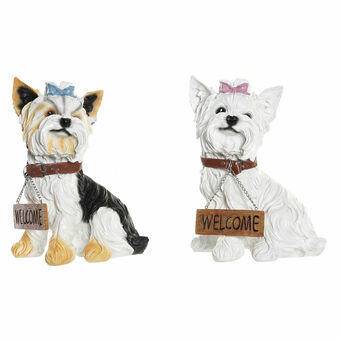 Decoratief tuinfiguur DKD Home Decor Wit Zwart Hars Hond (2 Stuks) (22,5 x 15,5 x 30 cm)