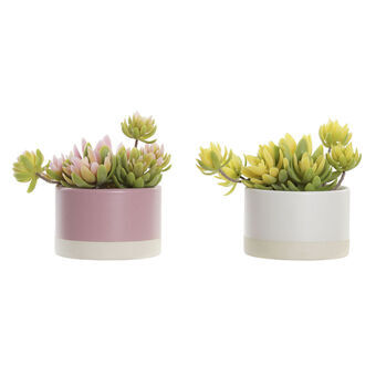 Decoratieve plant DKD Home Decor Wit Groen Geel Licht Roze Keramiek PE (15 x 12 x 13 cm) (2 Stuks)