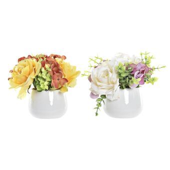 Decoratieve Bloemen DKD Home Decor Vaas Keramisch Stof Wit Geel (20 x 20 x 16 cm) (2 Stuks)