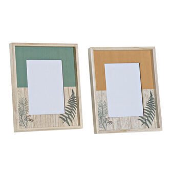 Fotolijsten DKD Home Decor Kristal Hout Oranje Terra cotta Groen (22 x 3 x 27 cm) (13 x 18 cm) (2 Stuks)