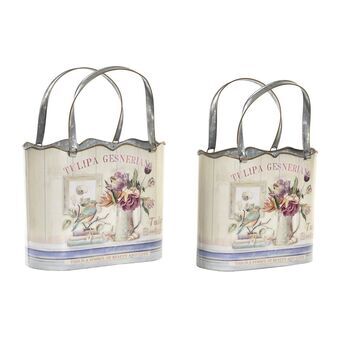 Pottenset DKD Home Decor Roze Metaal Blommor Shabby Chic (29 x 14 x 38,5 cm)