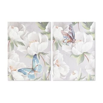 Schilderij DKD Home Decor Blommor Shabby Chic (2 Stuks) (50 x 3 x 70 cm)