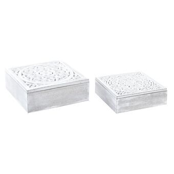 Set decoratieve dozen DKD Home Decor MDF Wit (21,5 x 21,5 x 8 cm)