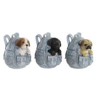 Decoratieve figuren DKD Home Decor Rugzak Spaarpot Hars Multicolour Shabby Chic Puppy\'s (13 x 12,5 x 15,5 cm) (3 Stuks)