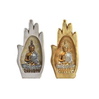Decoratieve figuren DKD Home Decor Grijs Gouden Boeddha Hars (10 x 7,2 x 20,9 cm) (2 Stuks)