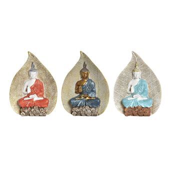 Decoratieve figuren DKD Home Decor Rood Blauw Gouden Oranje Boeddha Hars (11,3 x 4 x 15,3 cm) (3 Stuks)