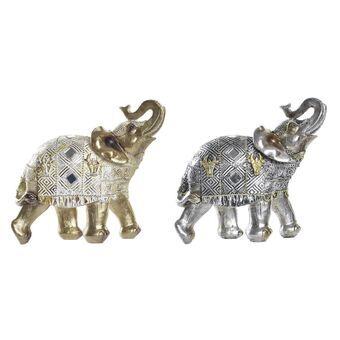 Decoratieve figuren DKD Home Decor Olifant Ziverachtig Gouden Hars (22,5 x 10,7 x 21,5 cm) (2 Stuks)