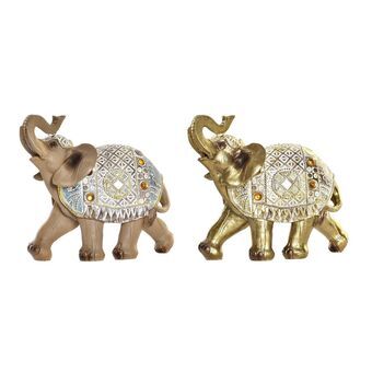 Decoratieve figuren DKD Home Decor Olifant Gouden Bruin Hars (24,3 x 9,6 x 20,5 cm) (2 Stuks)