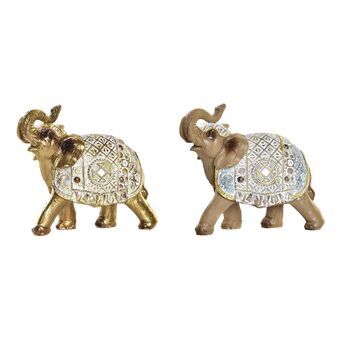 Decoratieve figuren DKD Home Decor Olifant Hars Multicolour (15,3 x 6,8 x 13,5 cm) (2 Stuks)