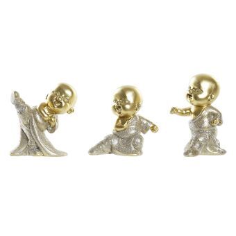 Decoratieve figuren DKD Home Decor Champagne Gouden Hars Monnik (8 x 5,5 x 9 cm) (3 Stuks)