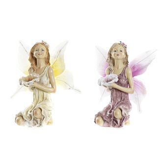 Decoratieve figuren DKD Home Decor Geel Hars Fee Mauve (15 x 11 x 18 cm) (2 Stuks)