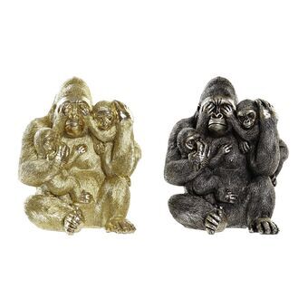 Decoratieve figuren DKD Home Decor Ziverachtig Gouden Hars Gorilla (18,5 x 16,5 x 22 cm) (2 Stuks)