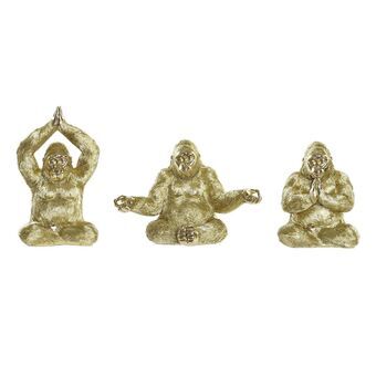 Decoratieve figuren DKD Home Decor Ziverachtig Gouden Hars Gorilla (22,5 x 13 x 16,5 cm) (3 Stuks)