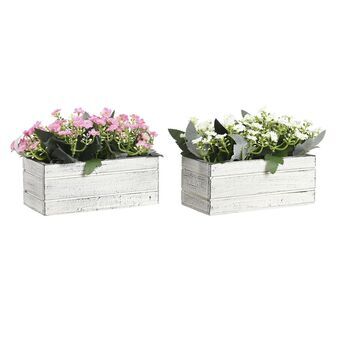 Decoratieve plant DKD Home Decor Roze Hout Wit PE (24 x 16 x 16,5 cm) (2 Stuks)