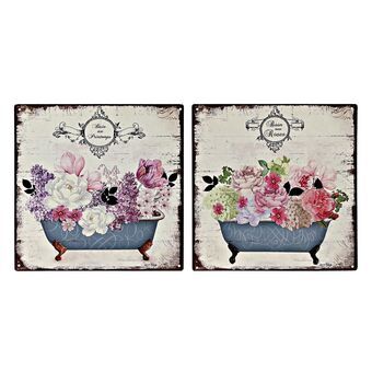 Wanddecoratie DKD Home Decor Badkuip Metaal Blommor (2 Stuks) (30 x 1 x 30 cm)