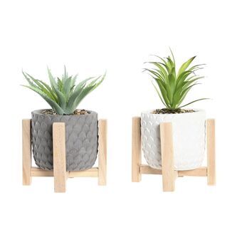 Decoratieve plant DKD Home Decor Grijs Wit Hars PE (14 x 14 x 24 cm) (2 Stuks)