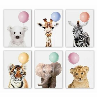 Schilderij DKD Home Decor Kinderen Dier (30 x 1,8 x 40 cm) (6 Stuks)