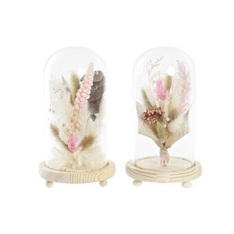 Decoratieve Bloem DKD Home Decor Kristal Beige Roze Blommor (2 Stuks) (12 x 12 x 21 cm)