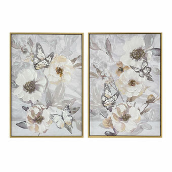 Schilderij DKD Home Decor Blommor (50 x 3,5 x 70 cm) (2 Stuks)