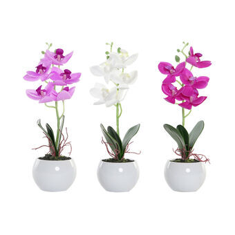 Decoratieve Bloemen DKD Home Decor Fuchsia Wit Groen Orchidee (10 x 8 x 29 cm) (3 Stuks)