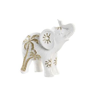 Decoratieve figuren DKD Home Decor Olifant Gouden Wit Hars Tropisch (15 x 8 x 15 cm)