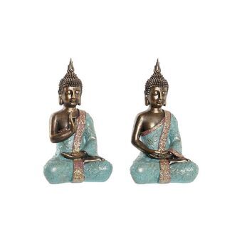 Decoratieve figuren DKD Home Decor Boeddha Groen Hars Orientaals (13,8 x 10,3 x 24,3 cm) (2 Stuks)