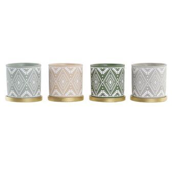 Grondlegger DKD Home Decor Grijs Beige Cement Groen Boho (13 x 13 x 13 cm) (4 Stuks)