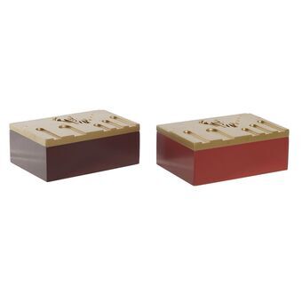 Decoratieve Doos DKD Home Decor Terra cotta Donkerbruin Hout MDF (17 x 12 x 6,5 cm) (2 Stuks)