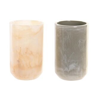 Glas DKD Home Decor Beige Wit Groen Hars Lichtgrijs (7 x 7 x 11 cm) (2 Stuks)