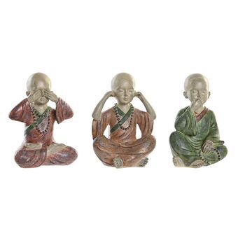 Decoratieve figuren DKD Home Decor Verouderde afwerking Rood Groen Hars Monnik Orientaals (9 x 8 x 13 cm) (3 Stuks)