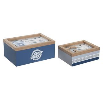 Set decoratieve dozen DKD Home Decor Blauw Wit Hout MDF (2 Stuks) (24 x 16 x 10 cm)